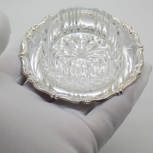 An elegant vintage salt cellar with glass insert, crafted in Italy between the 1970s and 1980s in authentic Continental...