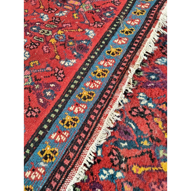 Vintage Middle Eastern Hand-Knotted Wool Rug with Red Floral Design For Sale - Image 3 of 8