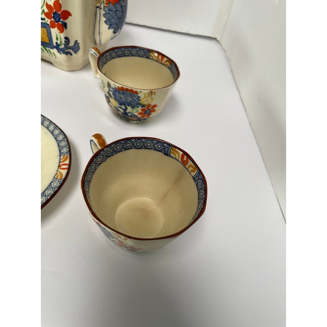 1880s Antique Mason’s English Ironstone “Jardiniere” Teapot, Cups and Saucers - Set of 7 - For Sale - Image 10 of 12