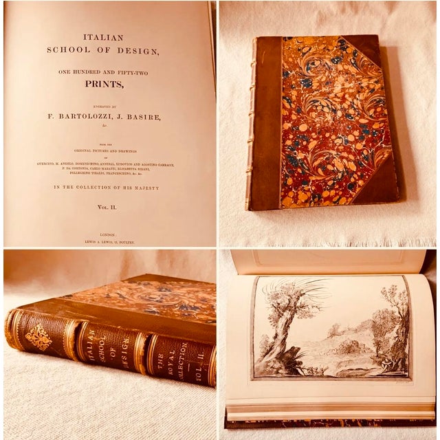 Amber Antique Folio Books — Italian School of Design, London 1835, 304 Master Engravings After Michelangelo, Complete 2-Volume Set For Sale - Image 8 of 18