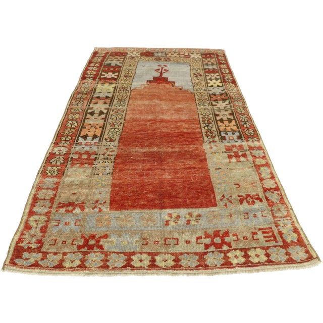 Jacobean Vintage Turkish Oushak Prayer Rug - 3′2″ × 6′2″ For Sale - Image 3 of 10