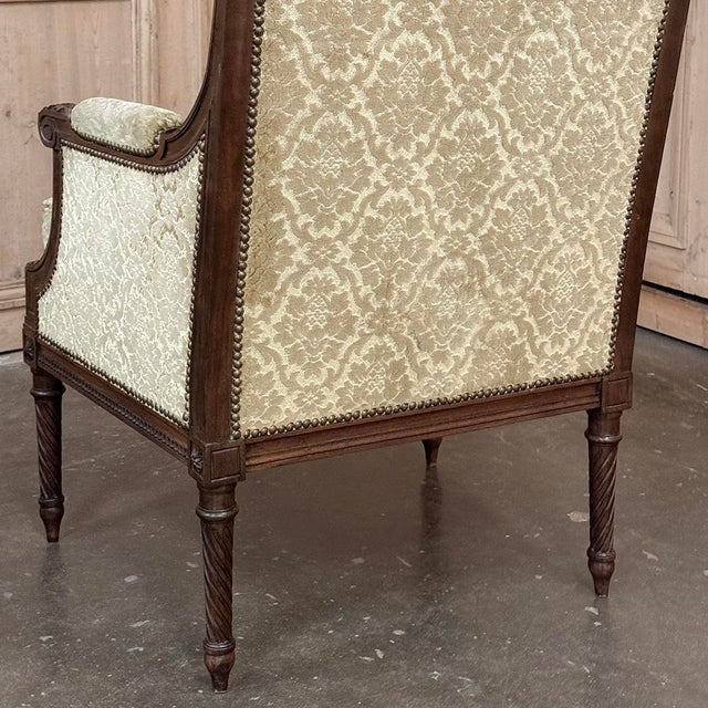 Pair of 19th Century French Louis XVI Walnut Armchairs ~ Bergeres For Sale - Image 16 of 17