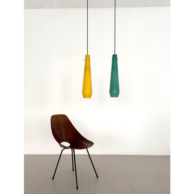 Italian Murano Glass Pendants in Green and Yellow from Vistosi, 1970s, Set of 2 For Sale - Image 13 of 15