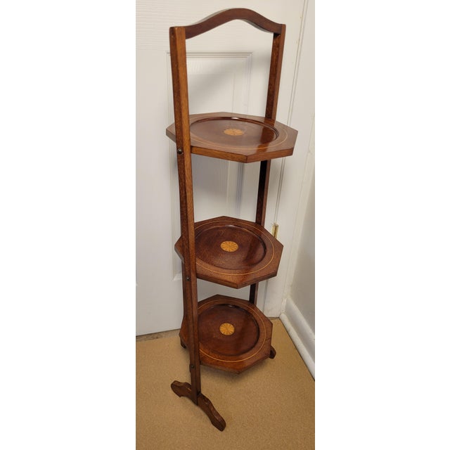 Early 20th Century Edwardian Inlaid Mahogany 3-Tier Cake Stand For Sale - Image 4 of 6