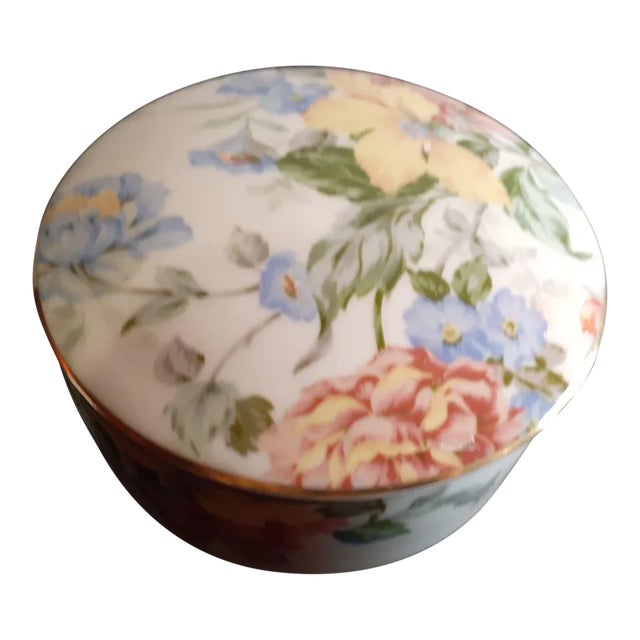 1970s Mikasa English Tapestry Pattern Round Trinket Box For Sale