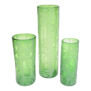 Vintage Trio of Three Graduated Frosted and Etched Numbered Glass Vases 1980's