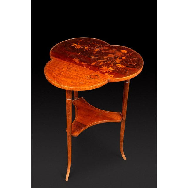 Wood Art Nouveau Pedestal Table with Trefoiled Marquetry Top Decorated with Flowers by Émile Gallé, 1890s For Sale - Image 7 of 14