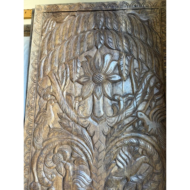 Mid-Century Modern Vintage Tree of Life Carved Sliding Barn Door – Reclaimed Wood Rustic Statement Door Panel 84x36 For Sale - Image 3 of 6