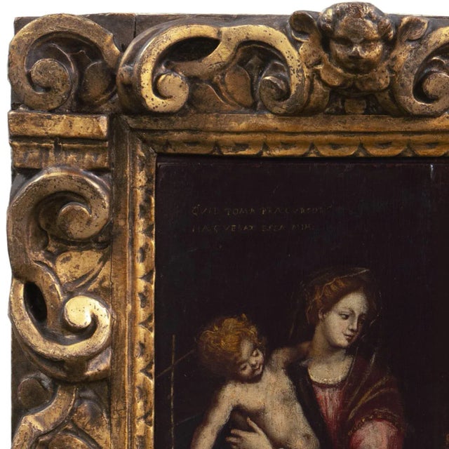 Wood 'Mary With Jesus and St. John the Baptist', 17th Century Milanese School Oil For Sale - Image 7 of 12