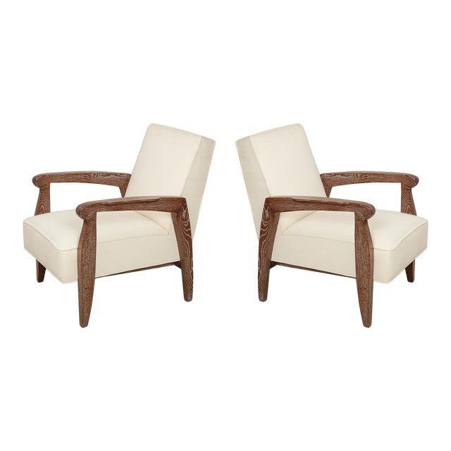 Bespoke Cerused Oak Lounge Chairs in the French 40s Manner - a Pair For Sale