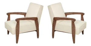 Bespoke Cerused Oak Lounge Chairs in the French 40s Manner - a Pair