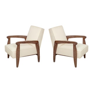 Bespoke Pair of Cerused Oak Alain Lounge Chairs For Sale