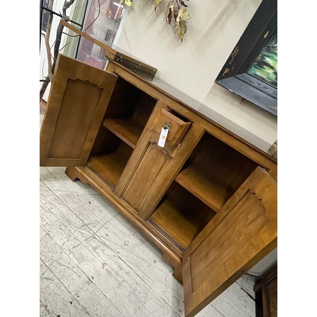 Brown Vintage French Provincial Drop-Leaf Bar Cabinet / Server With Storage For Sale - Image 8 of 8
