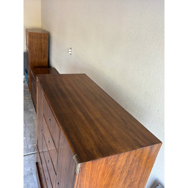 Wood 1970s Drexel Accolade Campaign Highboy Dresser For Sale - Image 7 of 9