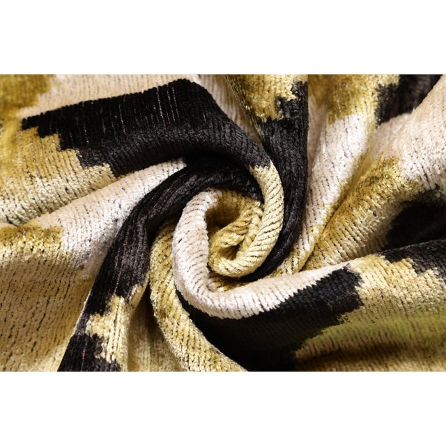 Textile Gold Geometric Silk Velvet Pillow 20x20 | Handmade Luxury Designer Cushion For Sale - Image 7 of 7