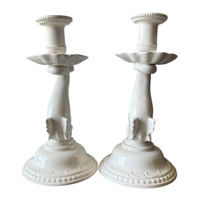 1960s Mid 20th Century English Hartley Greens Leeds Pottery Dolphin Candlesticks – A Pair For Sale - Image 5 of 8