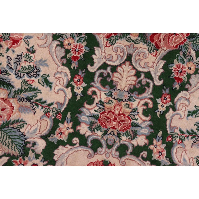 Shabby Chic Floral 1990's Pak-Persian Green/Beige Wool Rug - 9'4'' X 12'6'' For Sale - Image 3 of 9