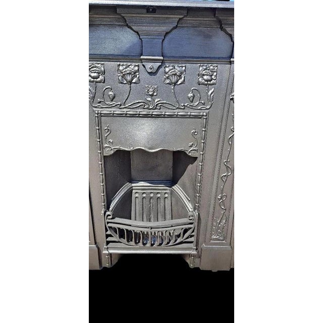 Victorian Art Nouveau Cast Iron Combination Fireplace Surround For Sale - Image 3 of 10