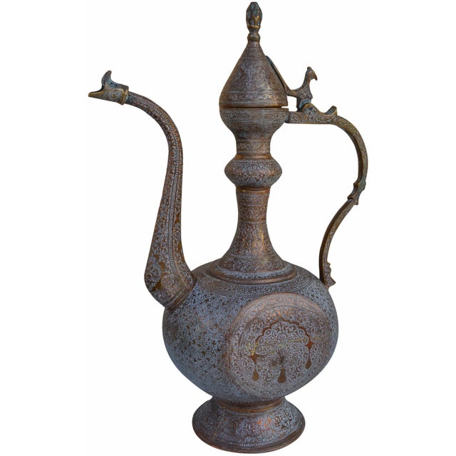 Moroccan Antique Engraved Copper Pitcher For Sale - Image 3 of 6