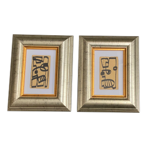 Contemporary Two Original Wayne Cunningham Abstract Marker Drawings on Vintage Registration Cards- Set of Two