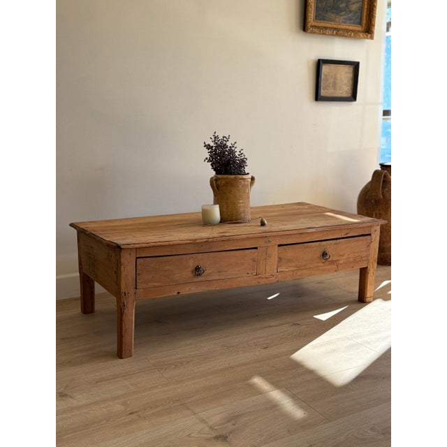 Rustic European Antique French Coffee Table with Two Drawers For Sale - Image 3 of 10