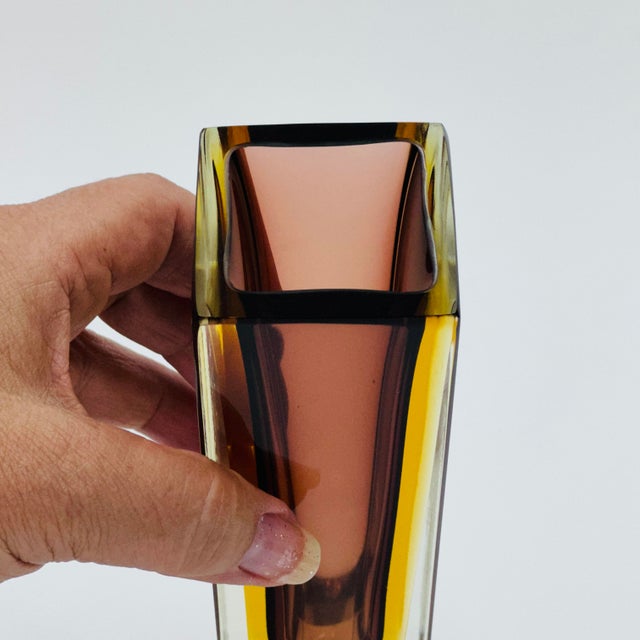 Mid 20th Century Vintage Murano Glass Vase Vintage Mid-Century Modern Sommerso Glass Square Vase For Sale - Image 5 of 17