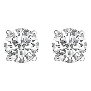 14K White Gold 4.0 Cttw Round Lab Grown Diamond Solitaire Stud Earrings with Screw Backs For Sale