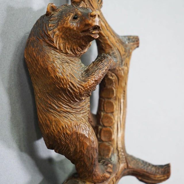 Wood Lovely Black Forest Carved Whip Holder With Bear Ca. 1900s For Sale - Image 7 of 10