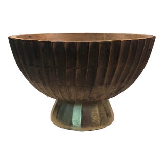 1970s Fluted Wood on Gold Pedestal Bowl For Sale