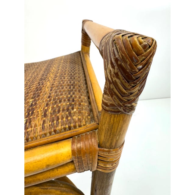 1960s Vintage Mid Century Rattan Bench With Bentwood Frame and Woven Seat For Sale - Image 5 of 12