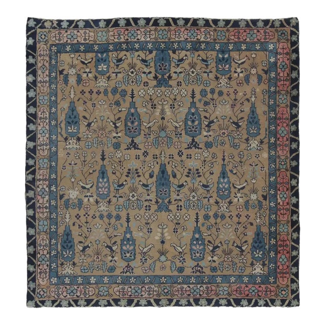 Antique Chinese Ningxia Square Rug Pair With Flora & Fauna Play - Rug & Kilim For Sale