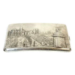 Chinese Export Silver Cigarette Case Depicting the Bund and the Angel of Peace For Sale
