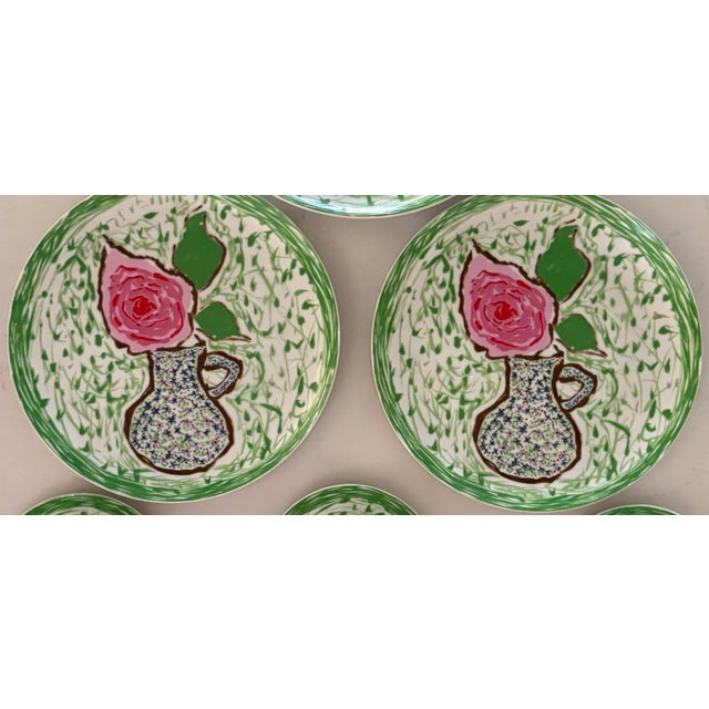 Ceramic Gloria Vanderbilt's Green and Pink Rose Dinnerware for Taste Setter by Sigma-Set of 12 For Sale - Image 7 of 7
