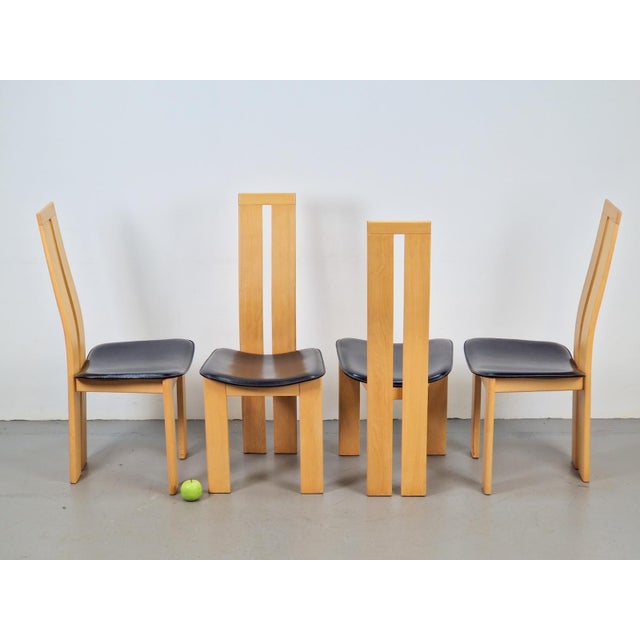 Vintage Beech and Leather Dining Chairs by Pietro Costantini for Ello, 1970s, Set of 4 For Sale - Image 3 of 13