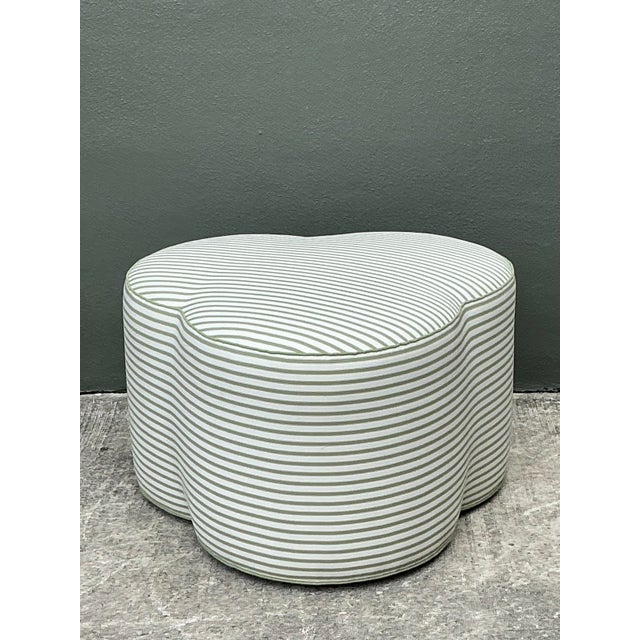 Late 20th Century Vintage Celadon Stripe Clover Leaf Ottoman For Sale - Image 5 of 12