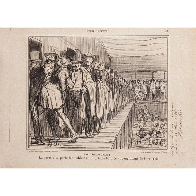 Une Visite Aux Bains is a b/w lithographed plate (n. 2o), from the suites of caricatures on political themes topic...