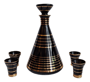 Belgian Art Deco Liqueur Decanter with Glasses, 1930s, Set of 5