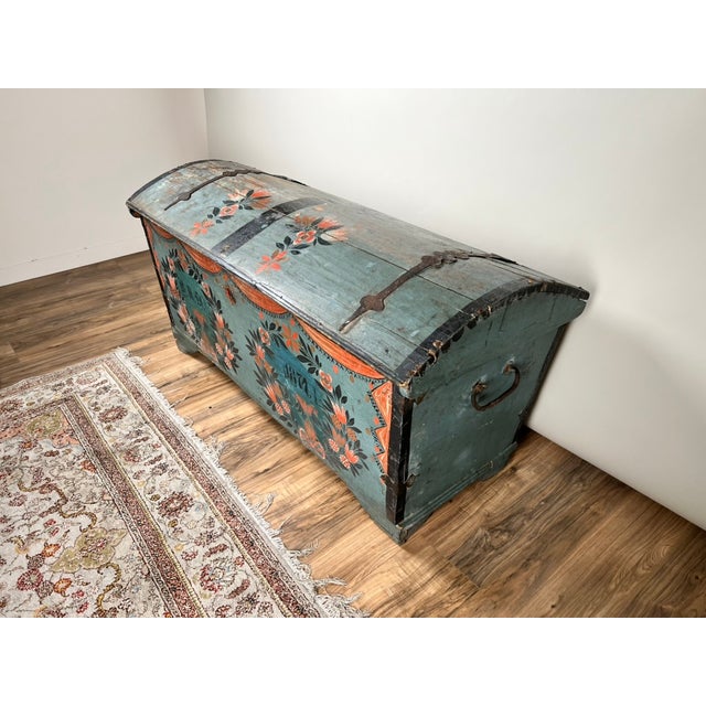 This really great Swedish painted kista, or dowry chest, dates to 1841 and beautifully reflects the rich folk art...