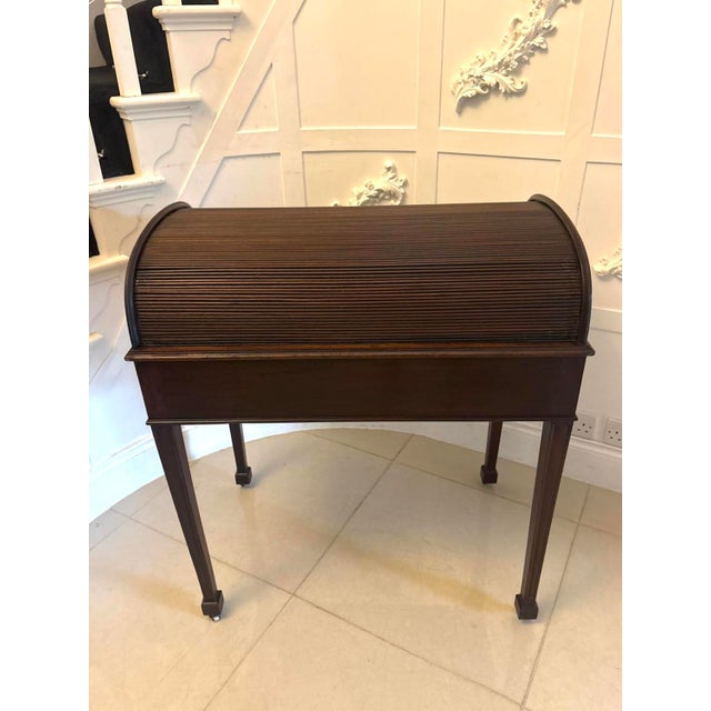 Antique Georgian Mahogany Tambour Top Cylinder Desk with Pull-Out Writing Slides, 1800s For Sale - Image 4 of 17