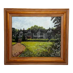 British Oil Painting Historic Architecture Speke Hall Tudor Manor House After Thomas Allom, Framed