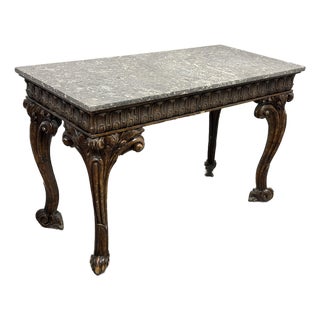 Antique Carved Wood Marble-Top Console Table, 19th Century For Sale