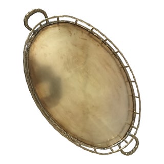 1960s Hollywood Regency Faux Bamboo Brass Serving Tray For Sale