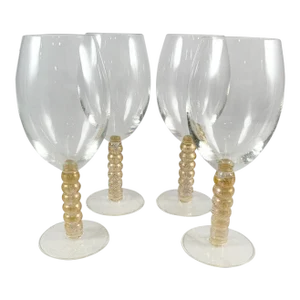 Vintage Union Street Glass Gold Stem Wine Glasses- Set of 4