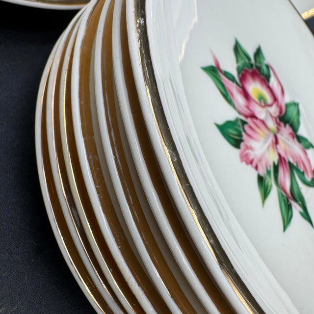 Vintage Modern Orchid by Paden City Pottery 22k Gold Rim 36 Pcs For Sale - Image 10 of 12