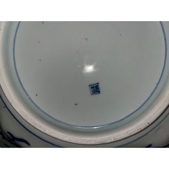 Antique Japanese Octagonal Blue and White Porcelain Plate With Butterly and Floral Design For Sale - Image 11 of 18