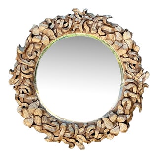 Vintage Washed Finish Floral Cloud Mirror For Sale