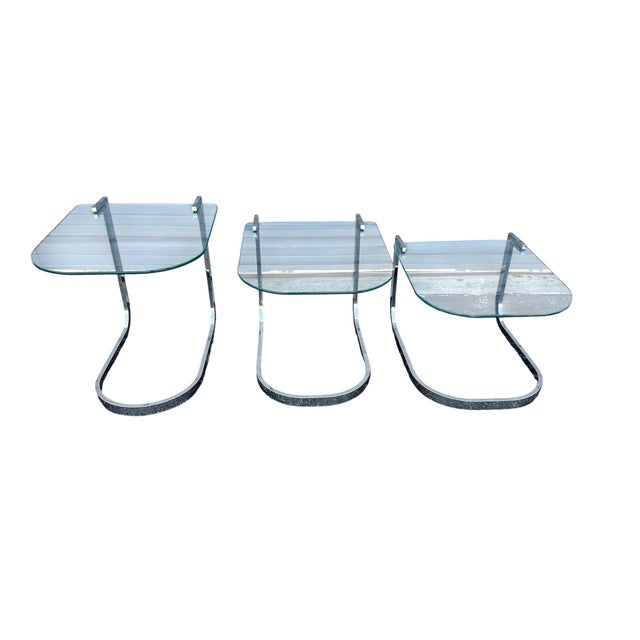 Milo Baughman Mid 20th Century Chrome Nesting Tables For Sale - Image 4 of 5