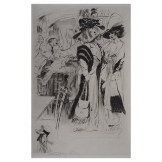 Alméry Lobel-Riche, At the Café, Original Engraving For Sale