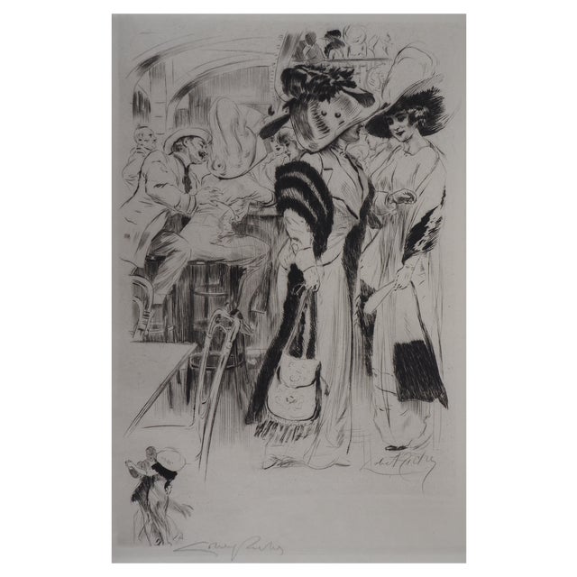 Alméry Lobel-Riche, At the Café, Original Engraving For Sale