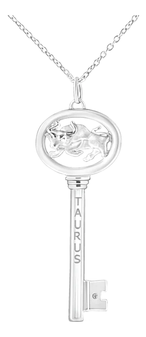 .925 Sterling Silver Diamond Accent Taurus Zodiac Key 18" Pendant Necklace